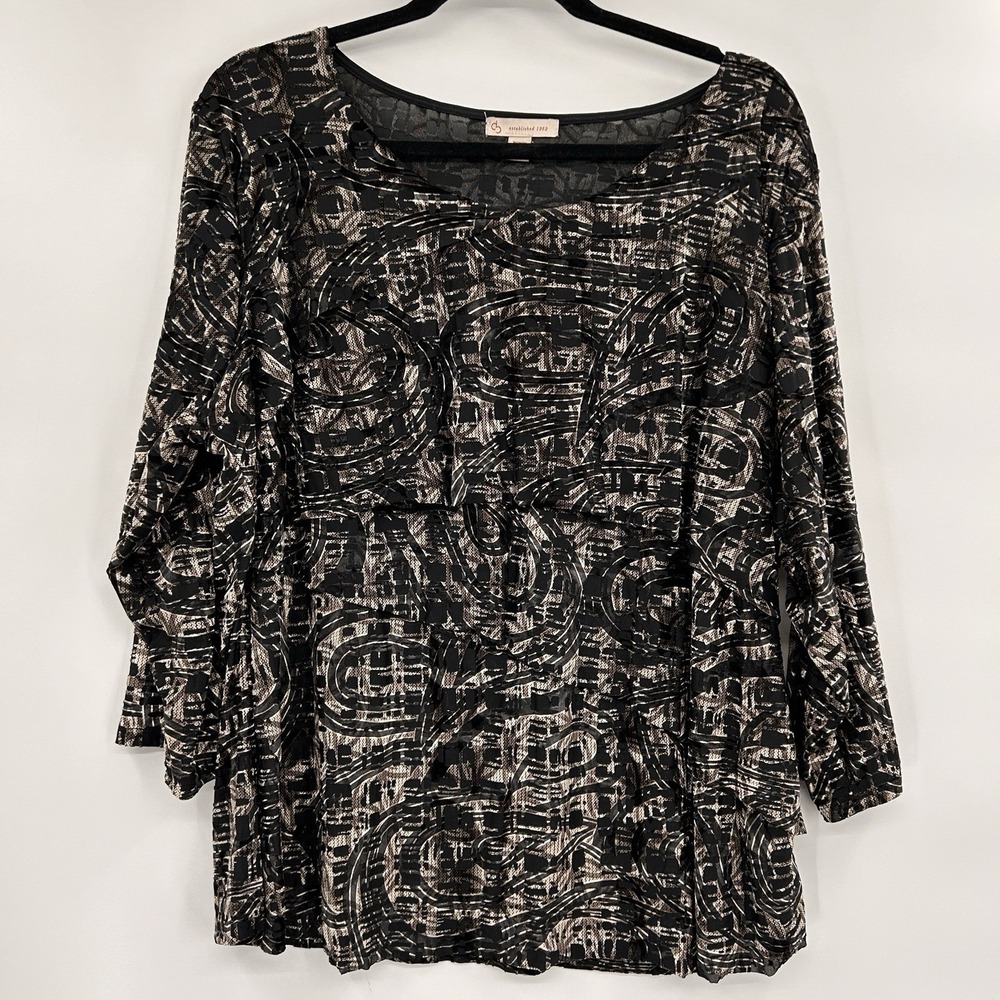 Dressbarn‎ Womens Velvet Burnout 1/2 Sleevev Tiered Top Size 2X Black Whimsigoth